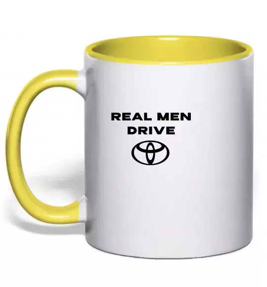 Чашка з кольоровою ручкою Real men drive Toyota Сонячно жовтий фото