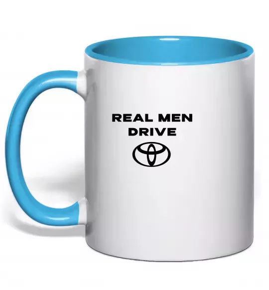 Чашка з кольоровою ручкою Real men drive Toyota Блакитний фото