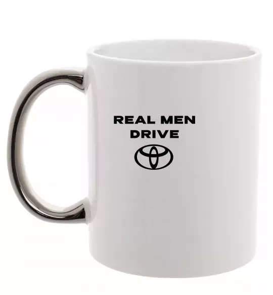 Чашка з кольоровою ручкою Real men drive Toyota Срібло фото