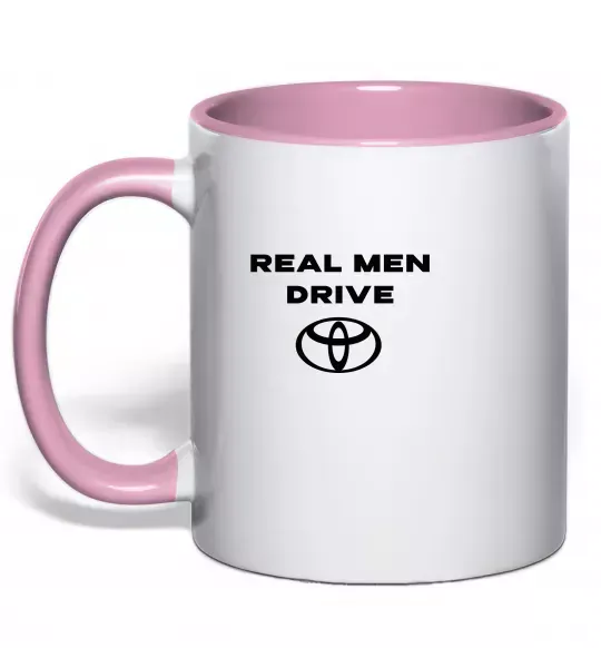 Чашка з кольоровою ручкою Real men drive Toyota Ніжно рожевий фото