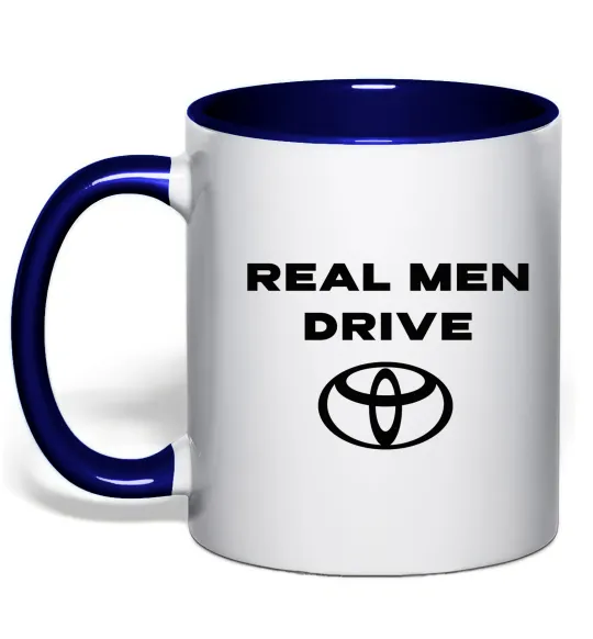 Чашка с цветной ручкой Real men drive Toyota Глубокий темно-синий фото