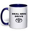 Чашка с цветной ручкой Real men drive Toyota Глубокий темно-синий фото