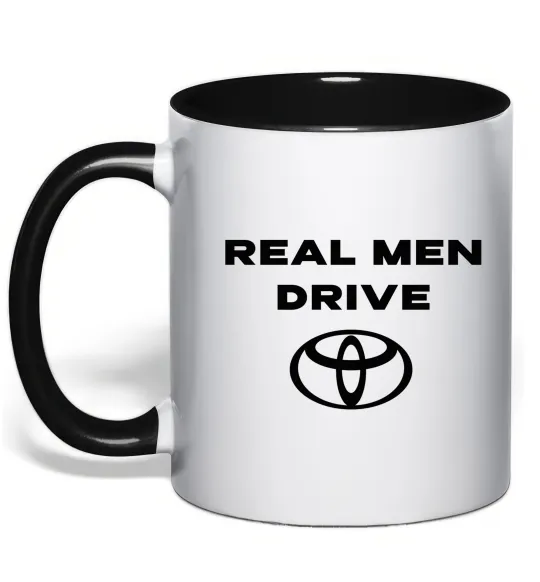 Чашка с цветной ручкой Real men drive Toyota Черный фото