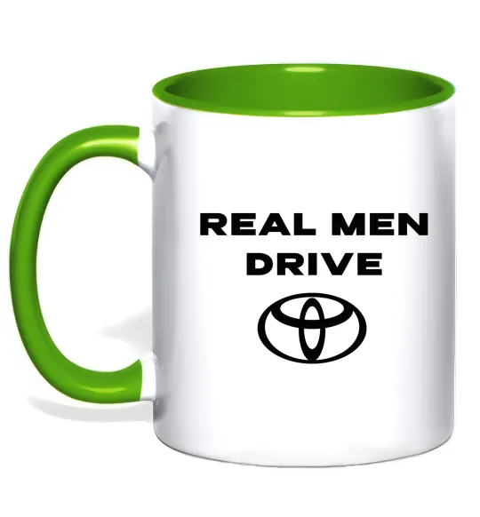 Чашка с цветной ручкой Real men drive Toyota Лаймовый фото
