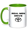 Чашка с цветной ручкой Real men drive Toyota Лаймовый фото