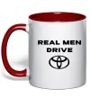 Чашка с цветной ручкой Real men drive Toyota Красный фото