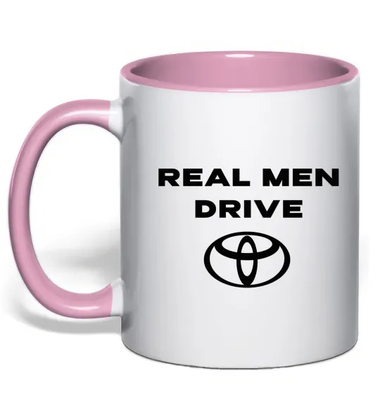 Чашка с цветной ручкой Real men drive Toyota Нежно розовый фото