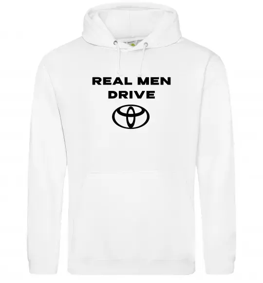 Мужская толстовка (худи) Real men drive Toyota Белый фото