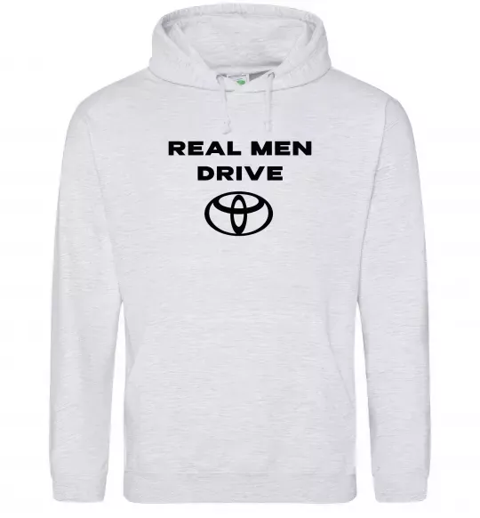 Мужская толстовка (худи) Real men drive Toyota Серый меланж фото