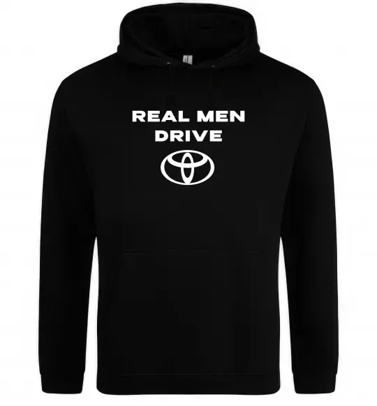 Мужская толстовка (худи) Real men drive Toyota Черный фото