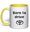 Чашка з кольоровою ручкою Born to drive Сонячно жовтий фото