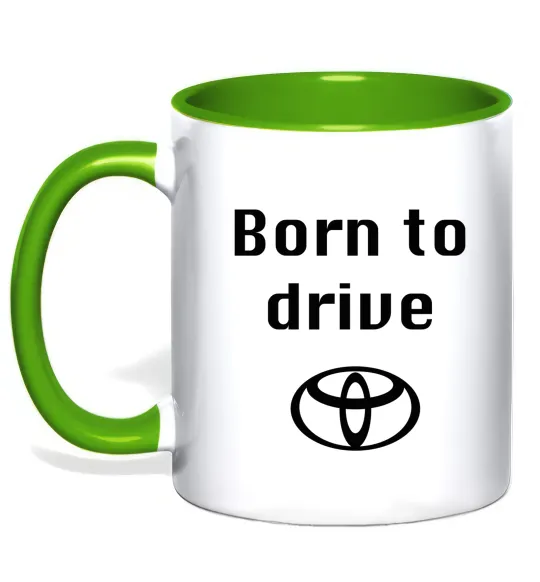 Чашка з кольоровою ручкою Born to drive Лаймовий фото