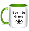 Чашка з кольоровою ручкою Born to drive Лаймовий фото