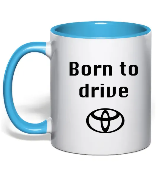 Чашка з кольоровою ручкою Born to drive Блакитний фото