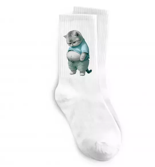 Шкарпетки Кіт з животом Білий фото