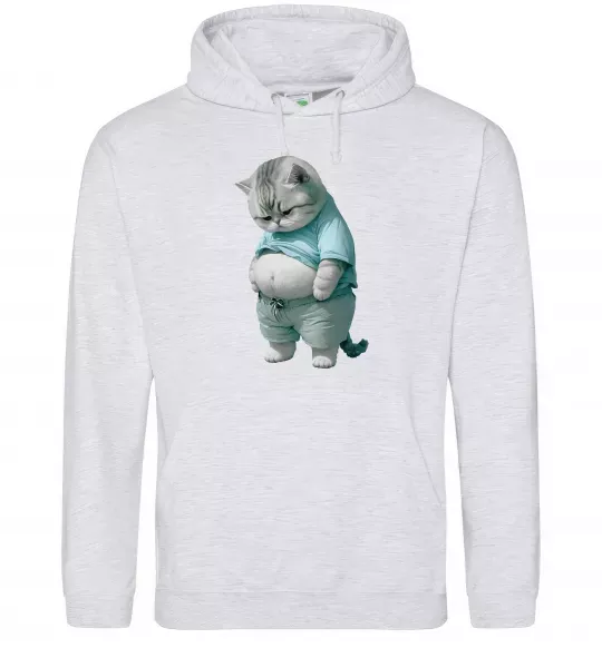 Мужская толстовка (худи) Кіт з животом Серый меланж фото
