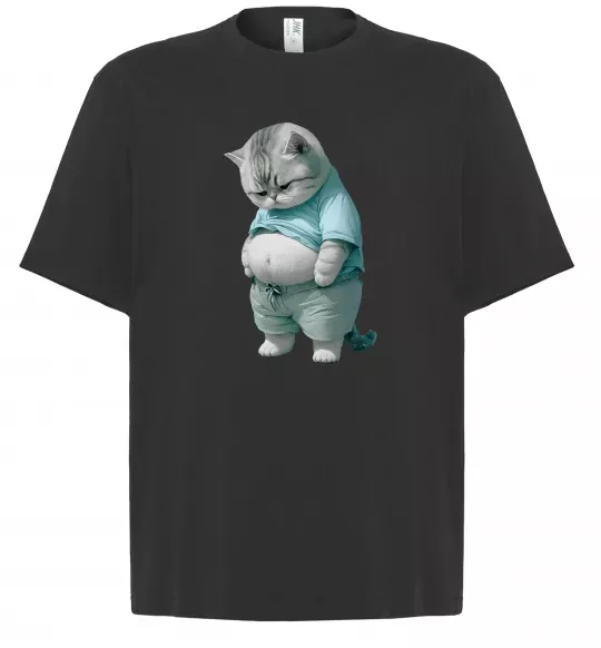 Футболка Оверсайз Кіт з животом Чорний фото