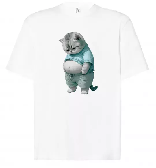 Футболка Оверсайз Кіт з животом Білий фото