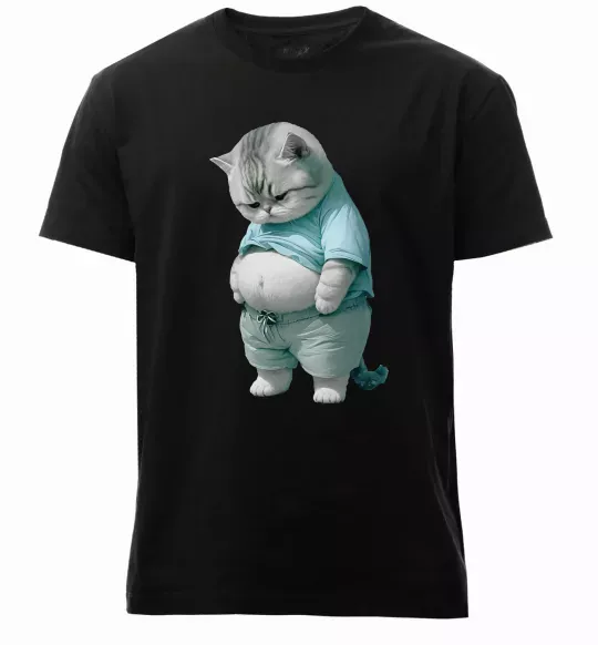 Чоловіча преміум футболка Кіт з животом Чорний фото