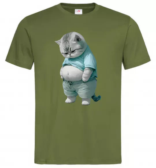 Мужская футболка Кіт з животом Оливковый фото