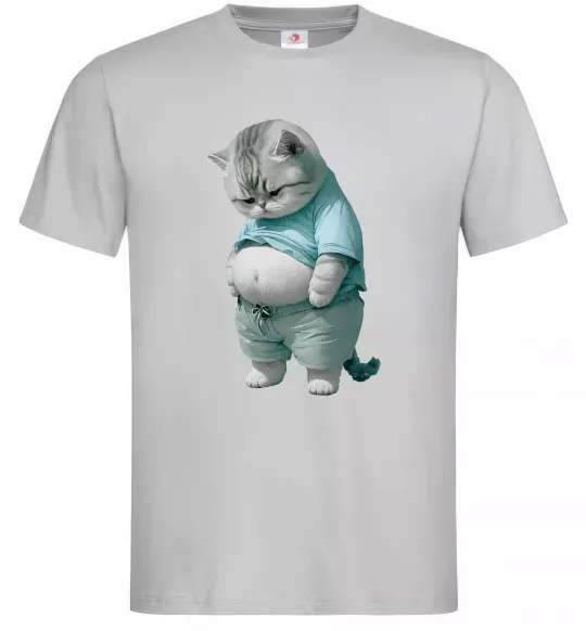 Мужская футболка Кіт з животом Серый фото
