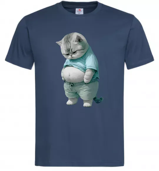 Мужская футболка Кіт з животом Темно-синий фото