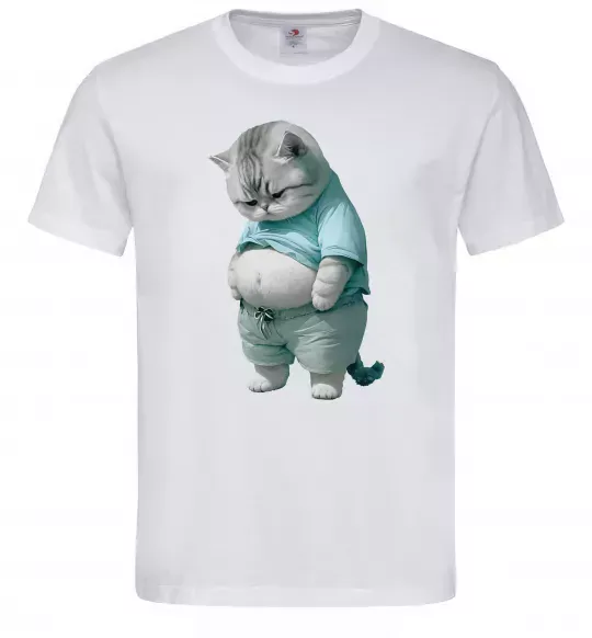 Мужская футболка Кіт з животом Белый фото