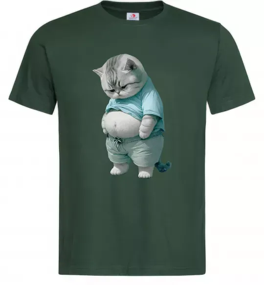 Мужская футболка Кіт з животом Темно-зеленый фото