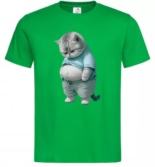 Мужская футболка Кіт з животом Зеленый фото