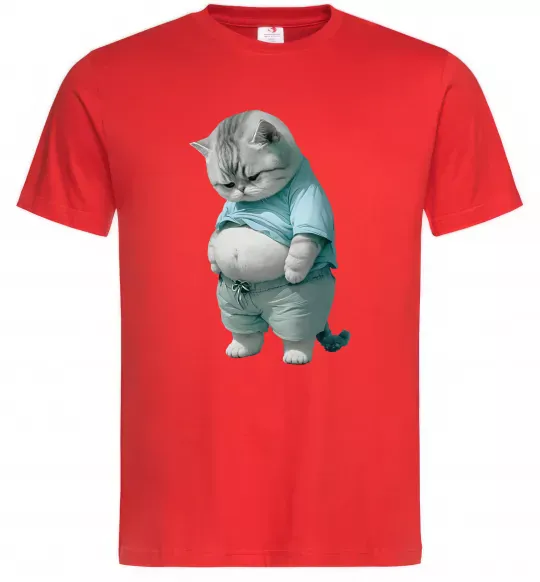 Мужская футболка Кіт з животом Красный фото