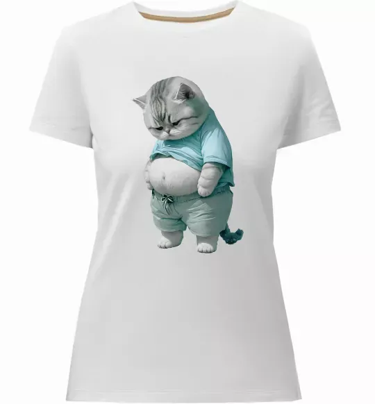 Жіноча преміум футболка Кіт з животом Білий фото
