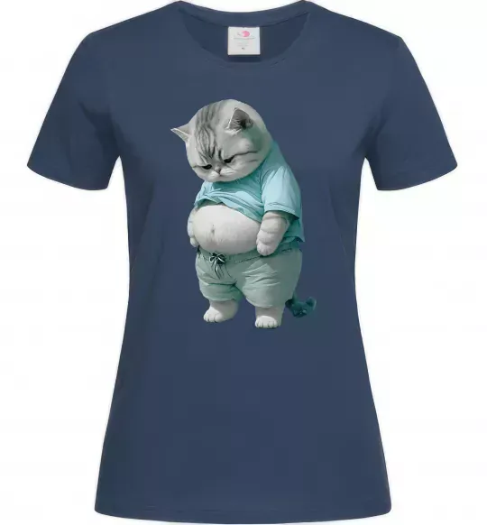 Жіноча футболка Кіт з животом Темно-синій фото