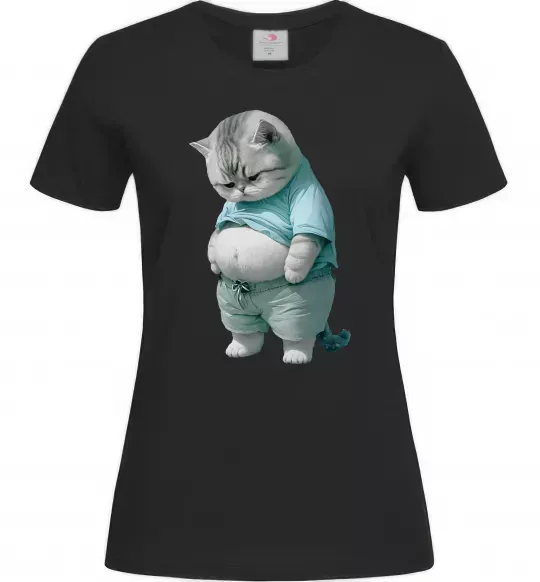 Жіноча футболка Кіт з животом Чорний фото