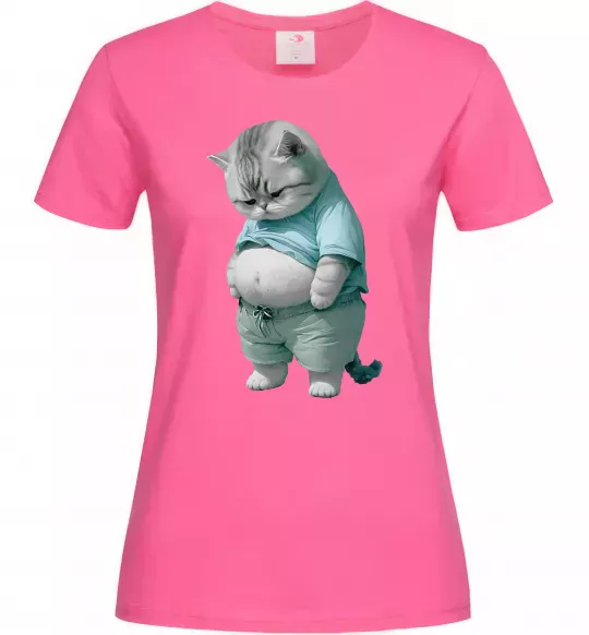 Жіноча футболка Кіт з животом Яскраво-рожевий фото