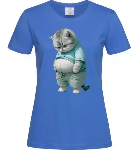 Жіноча футболка Кіт з животом Яскраво-синій фото