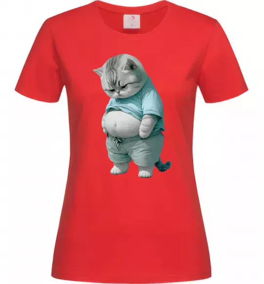 Жіноча футболка Кіт з животом Червоний фото
