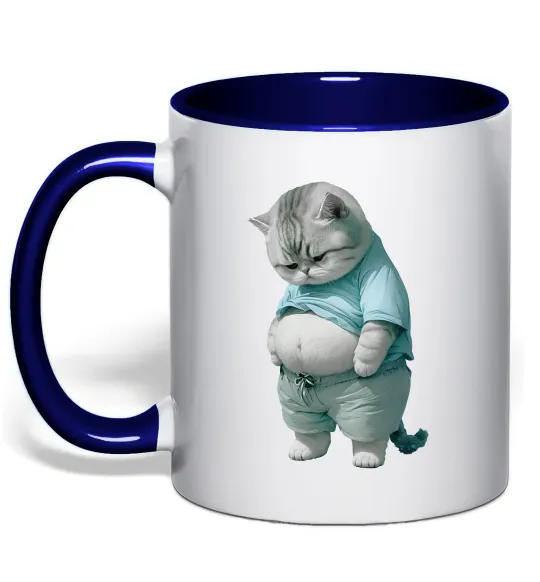 Чашка з кольоровою ручкою Кіт з животом Глибокий темно-синій фото