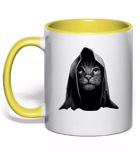 Чашка з кольоровою ручкою Кіт в капюшоні Сонячно жовтий фото