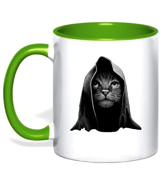 Чашка с цветной ручкой Кіт в капюшоні Лаймовый фото