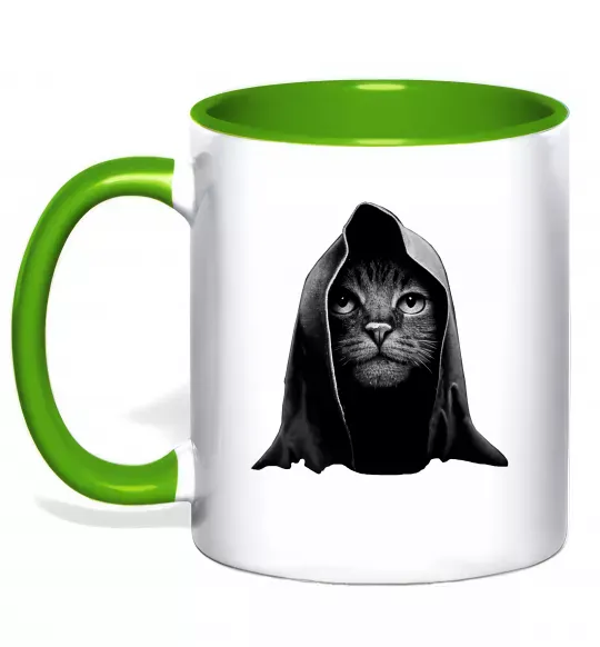 Чашка з кольоровою ручкою Кіт в капюшоні Зелений фото