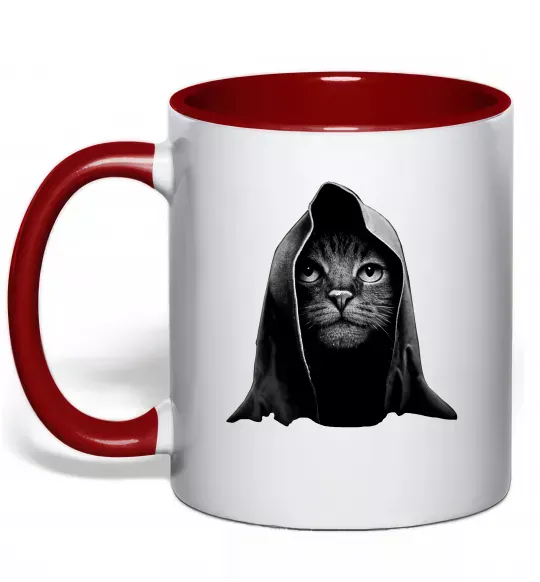 Чашка з кольоровою ручкою Кіт в капюшоні Червоний фото