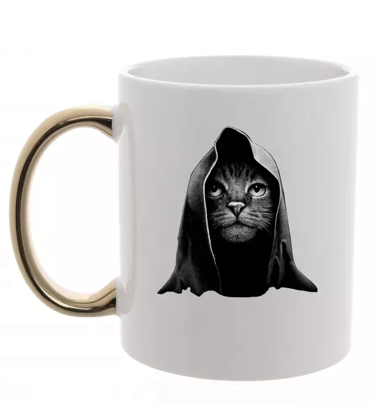 Чашка з кольоровою ручкою Кіт в капюшоні Золото фото