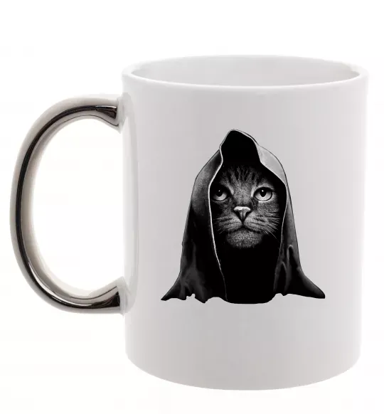 Чашка з кольоровою ручкою Кіт в капюшоні Срібло фото