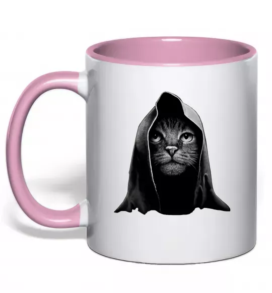 Чашка з кольоровою ручкою Кіт в капюшоні Ніжно рожевий фото