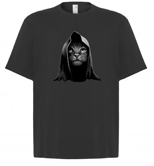 Футболка Оверсайз Кіт в капюшоні Черный фото