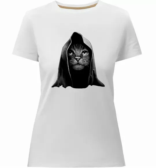 Жіноча преміум футболка Кіт в капюшоні Білий фото