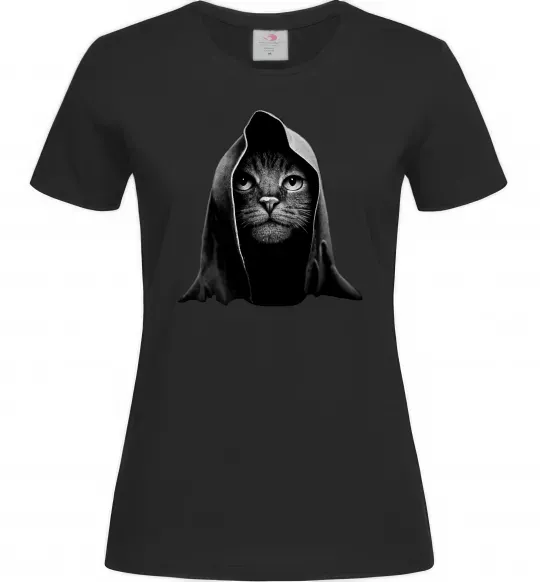 Женская футболка Кіт в капюшоні Черный фото