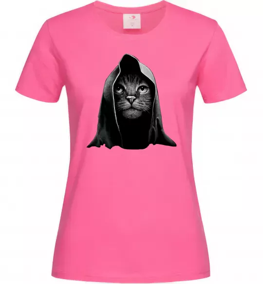 Женская футболка Кіт в капюшоні Ярко-розовый фото