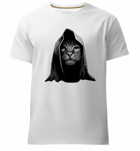 Чоловіча преміум футболка Кіт в капюшоні Білий фото