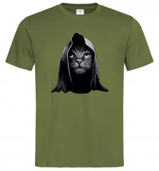 Чоловіча футболка Кіт в капюшоні Оливковий фото